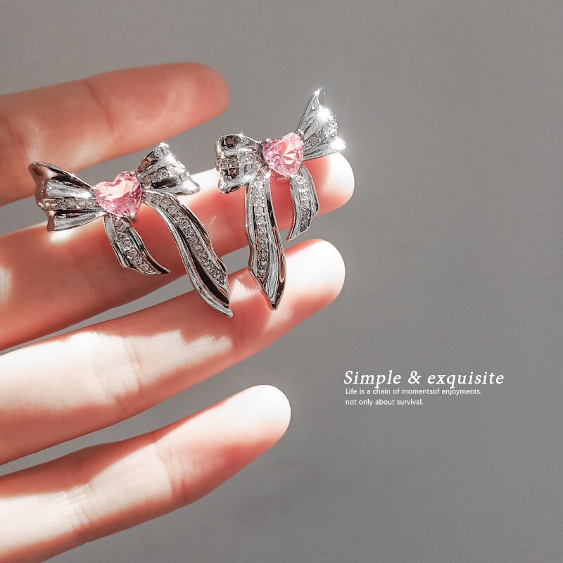 Sweet Pink Metal Bow Earrings